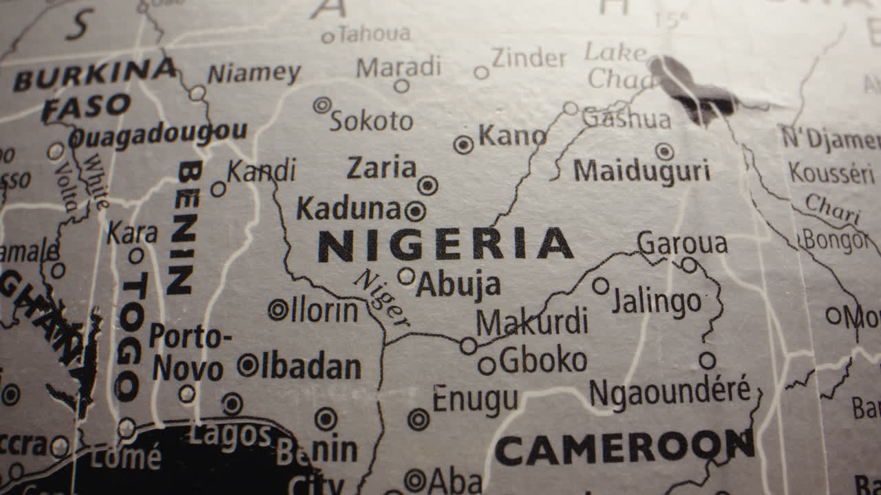 Primo piano di una mappa della Nigeria e dell'Africa occidentale