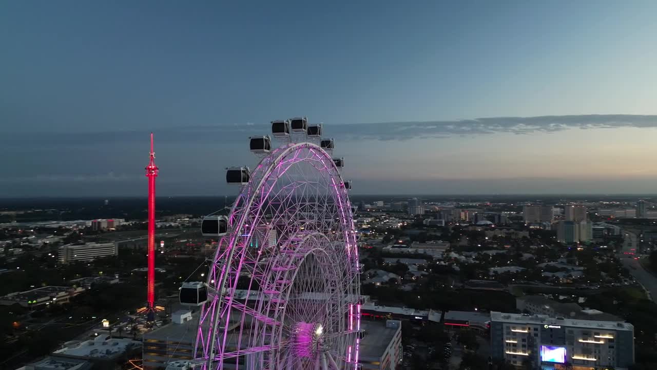 Aerial View of The Wheel at ICON Park in Orlando at Night