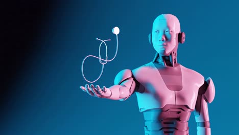 Medical-Robot-Holding-Stethoscope,-3D-Render,-Humanoid-Robot,-Robotics,-AI,-Medical-Technology