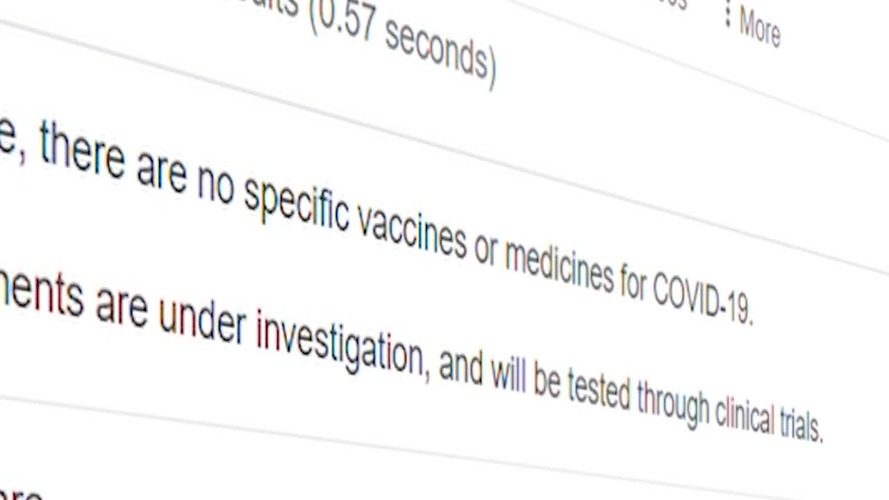 alerta de coronavirus covid-19 e información sobre una cura en el navegador de internet animación 3d