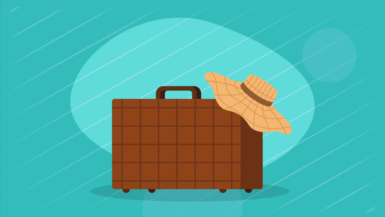 animación de equipo de maleta de viaje marrón