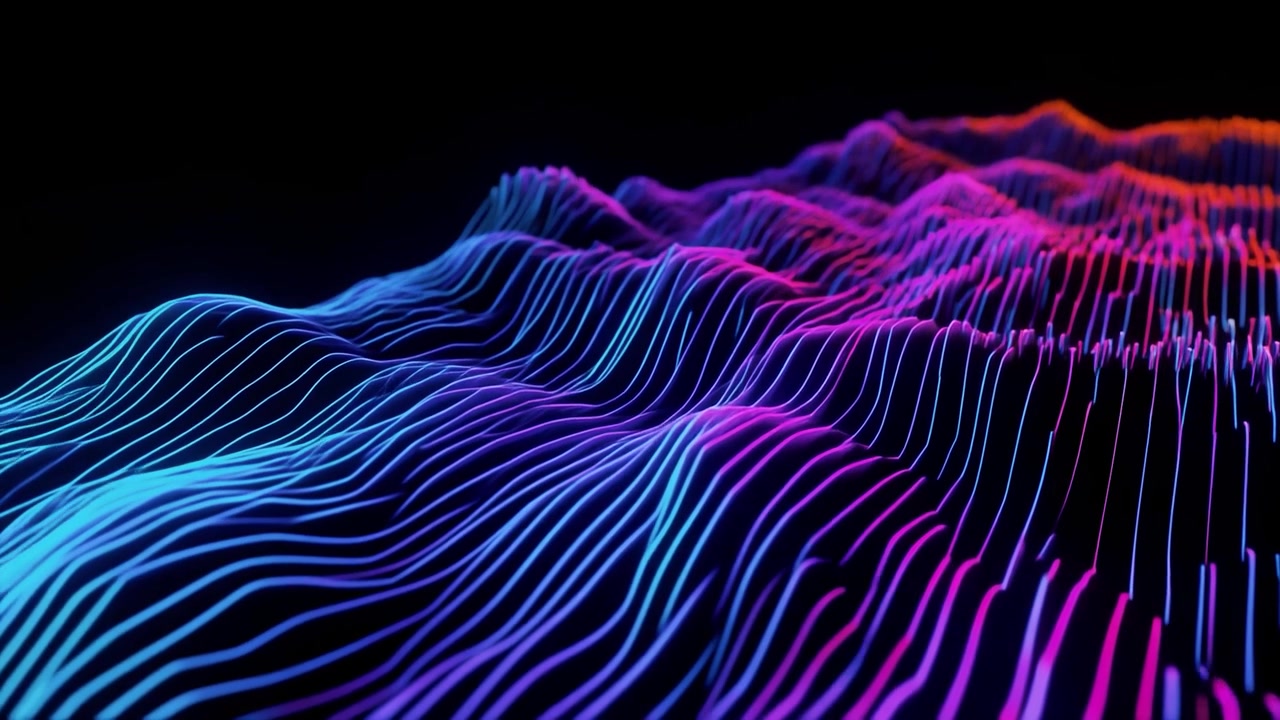 Abstract Digital Waves of Glowing Neon Lines