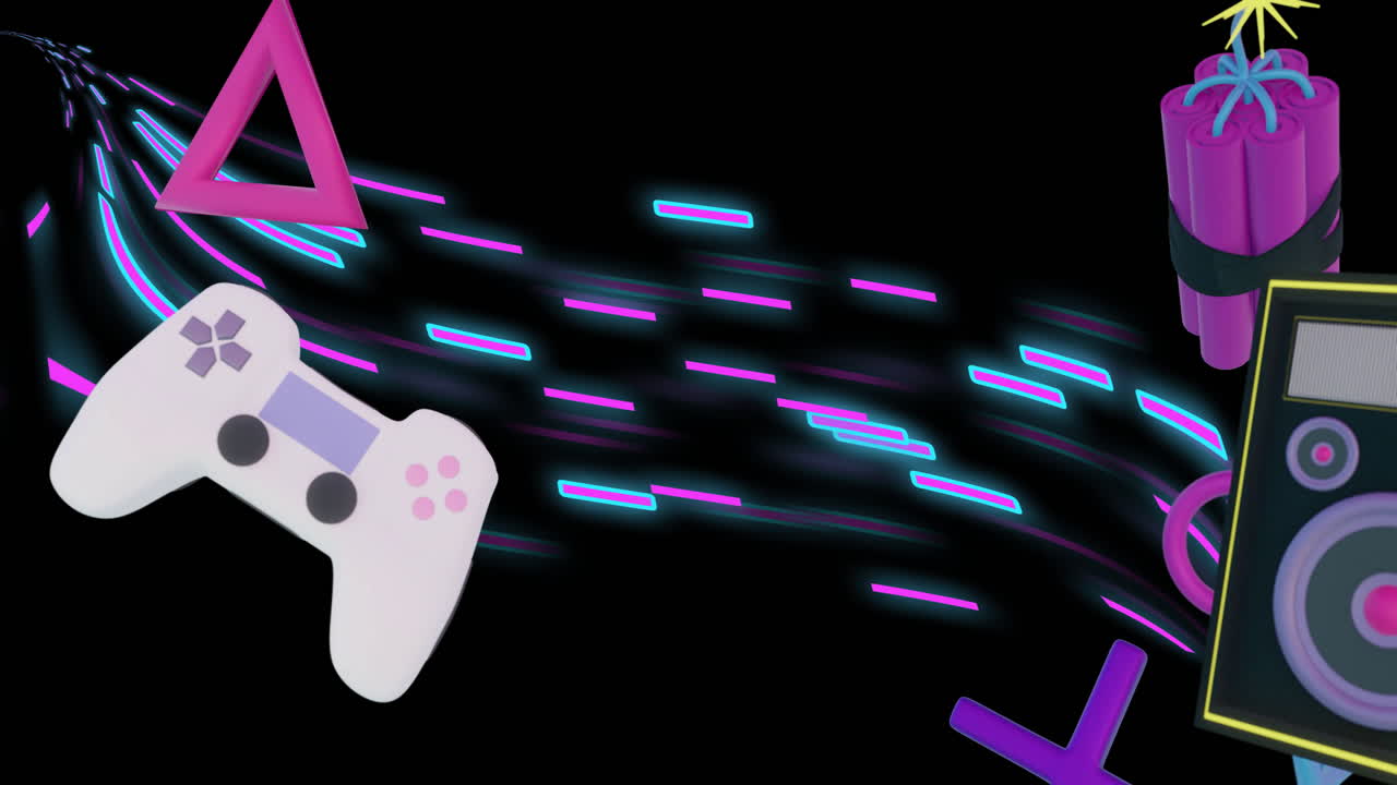 네온 모양 위에 게임 아이콘의 애니메이션