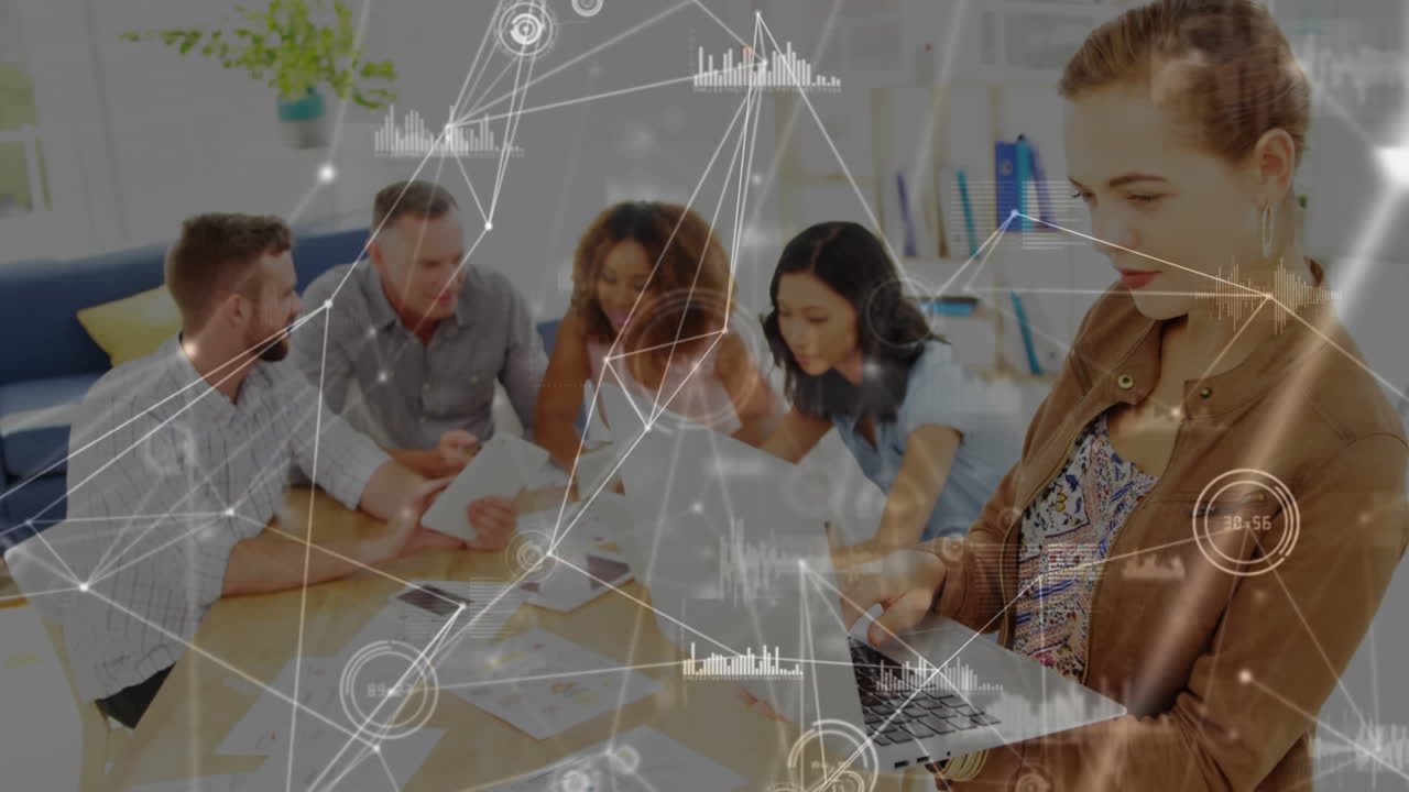 전자 장치를 사용하는 사무실 동료에 대한 연결 네트워크 및 데이터 처리