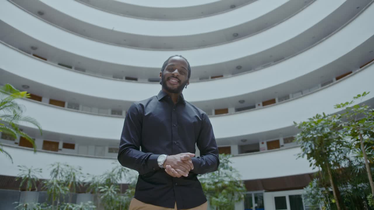 A man in a hotel atrium