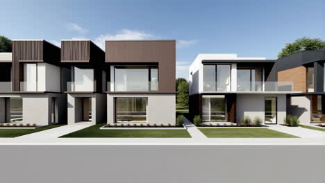 modern townhouses with contemporary architecture and landscaping