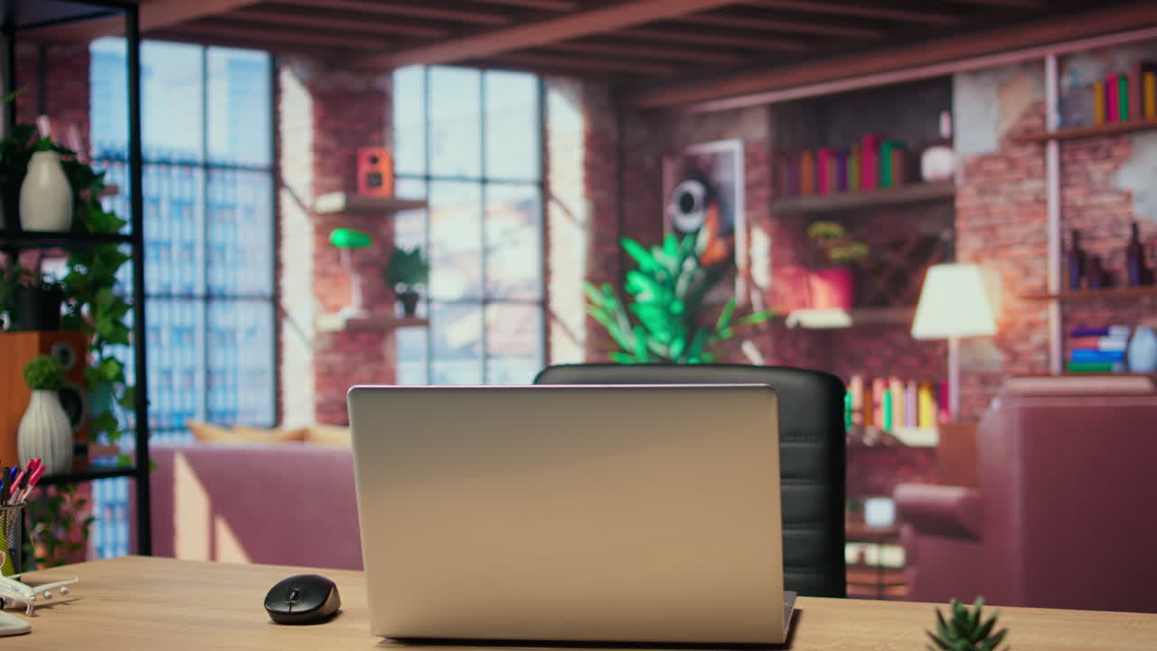 원격 작업을 위해 사용되는 홈 오피스 책상과 함께 고급 현대 아파트