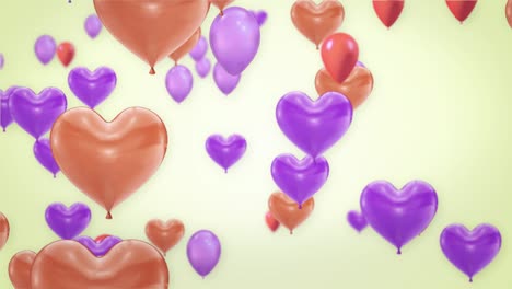 hermosos globos rosados y púrpuras de corazón volador circuito de animación canal alfa. 4k
