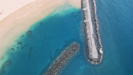 Beautiful-Pier-In-Quiet-Peaceful-Nature,-Blue-Water-Sea,Tenerife,-Spain