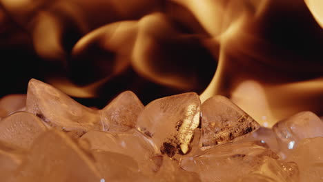 ice cubes in front of a fire