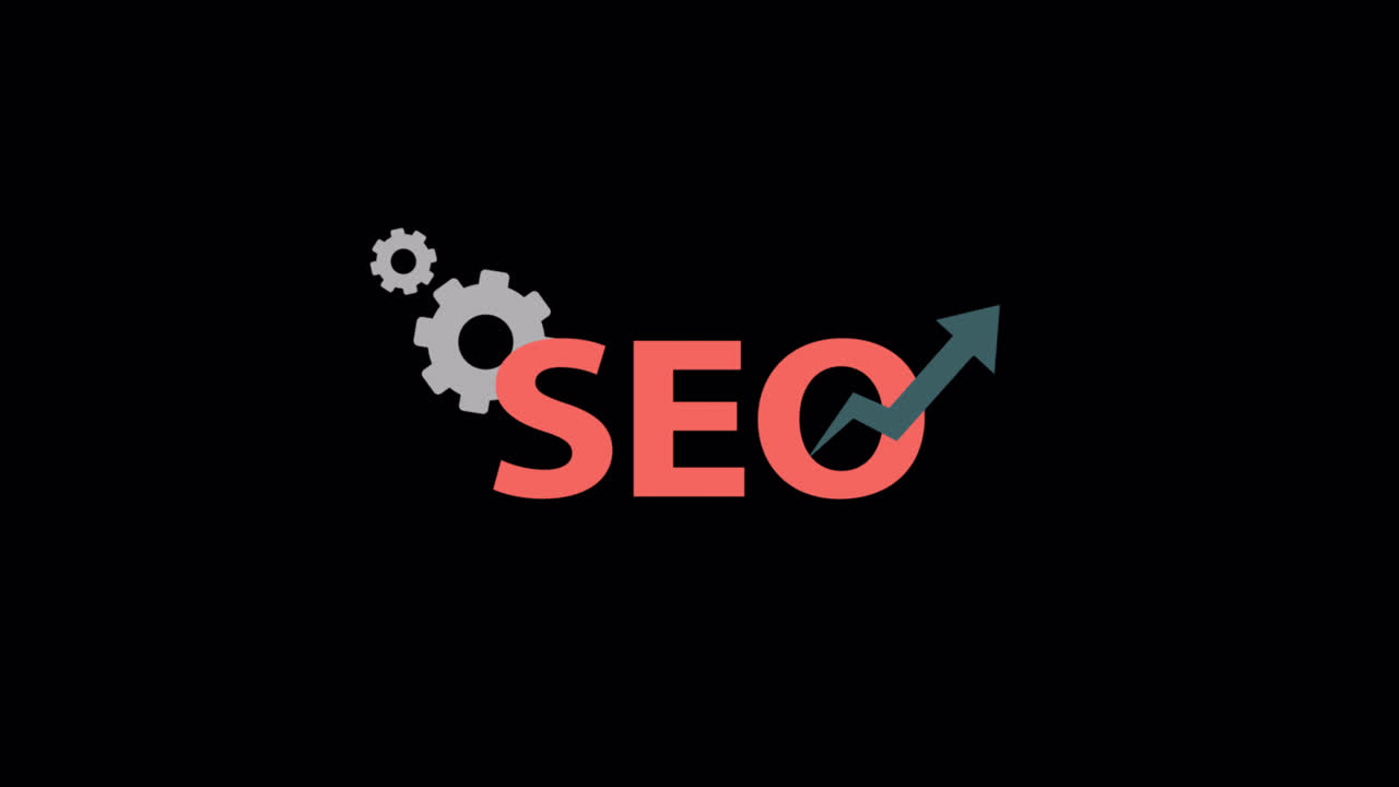 Animated SEO Text with Rotating Gears and Growing Arrow