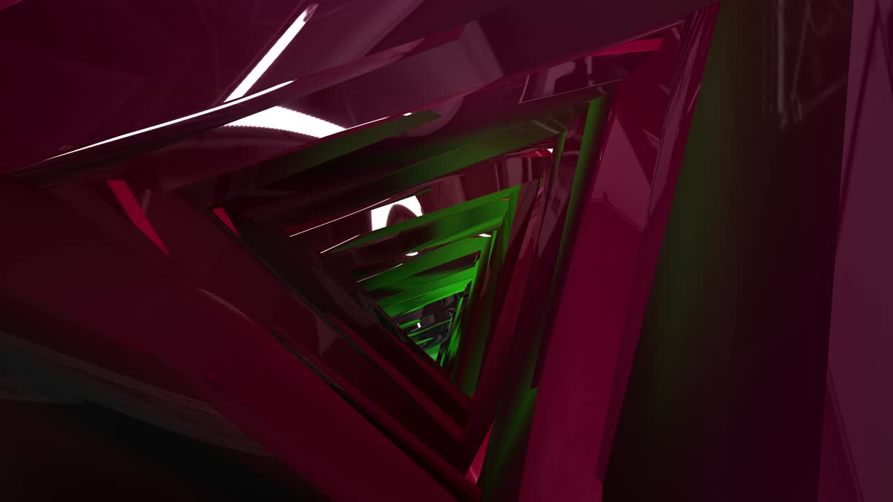 un túnel triangular con varias iluminaciones
