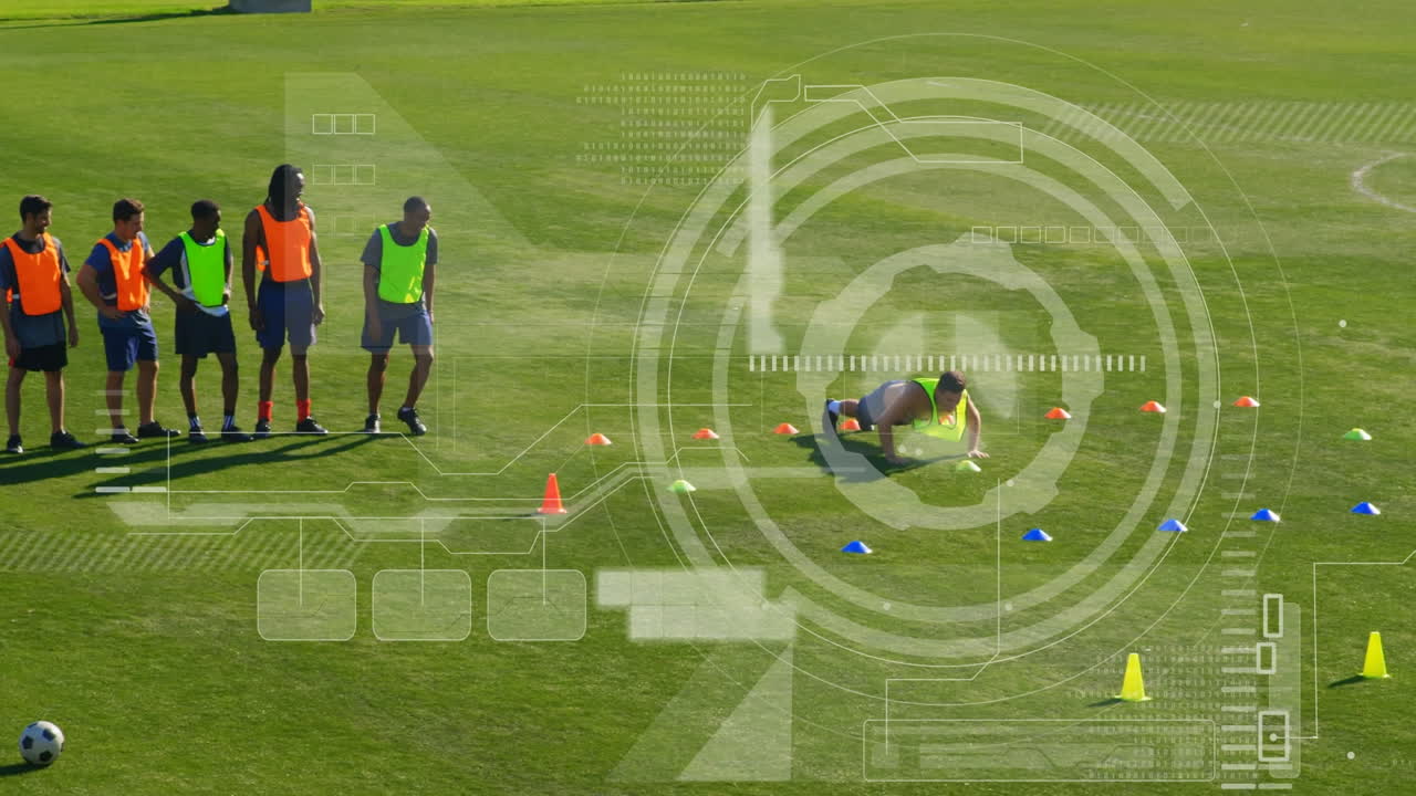 다양한 남성 축구 선수에 대한 다양한 데이터 처리 애니메이션