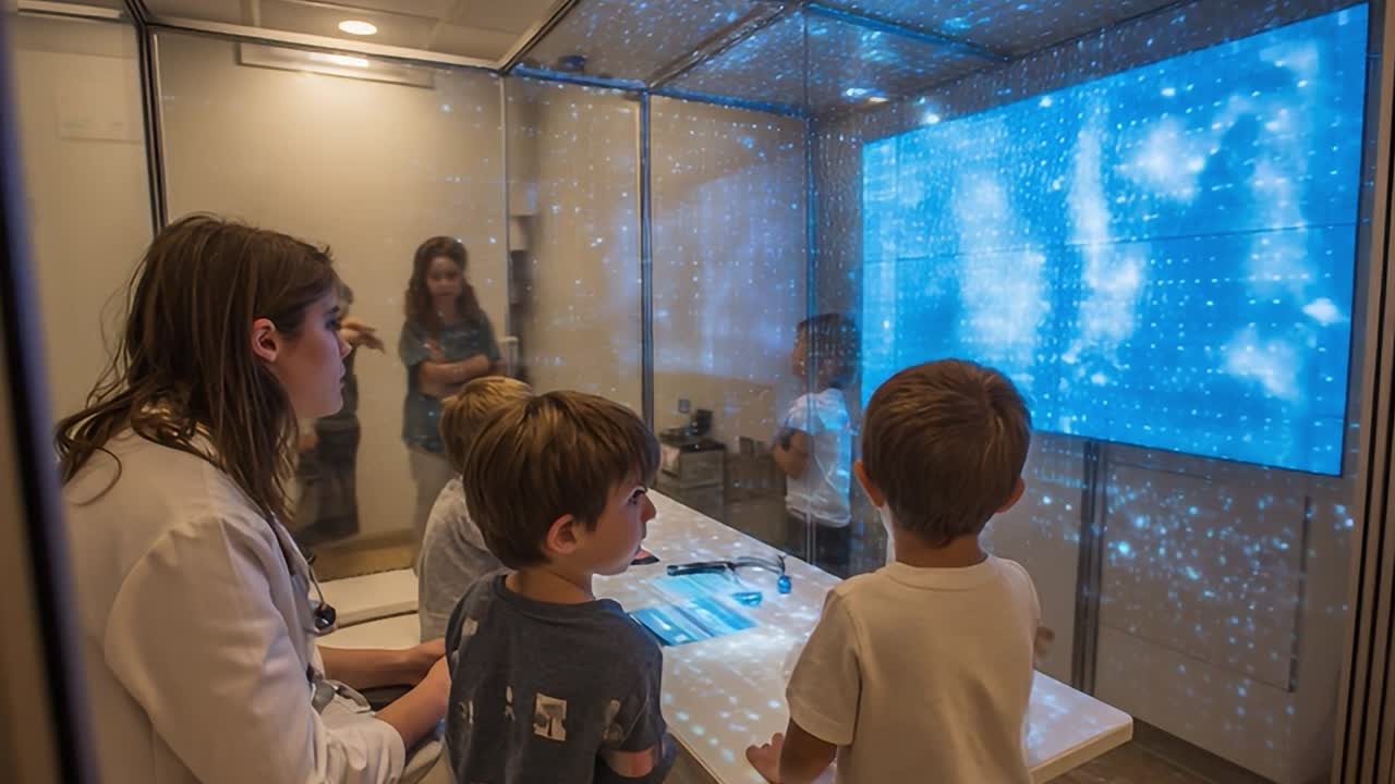 Children engage in interactive science demonstration at a lab