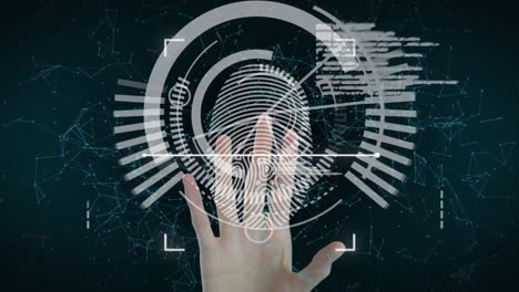 animation of data processing with biometric fingerprint and scope scanning