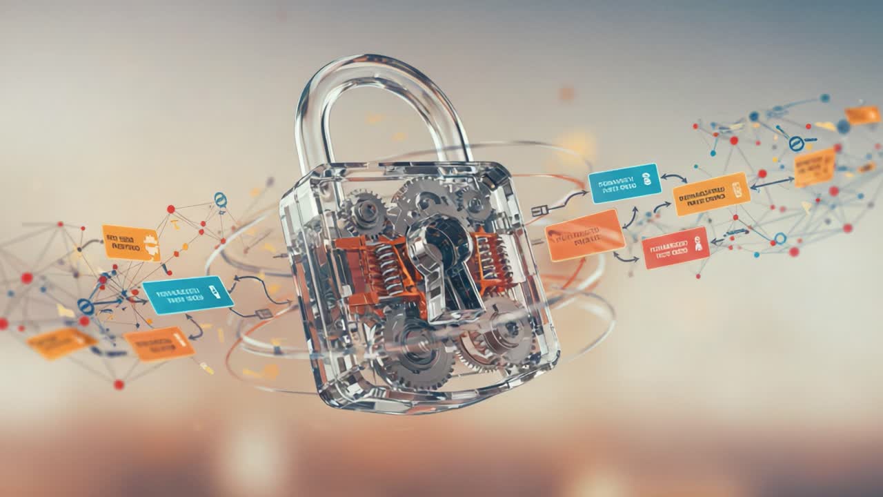 Exploring the Intersection of Security and Technology Through a Glowing Transparent Padlock Surrounded by Digital Connections, Representing Data Protection Innovations