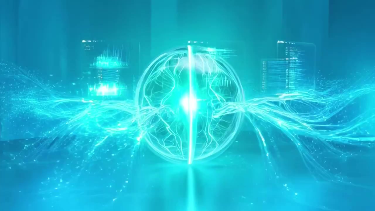 Abstract Digital Sphere with Glowing Energy Streams and Data Interfaces