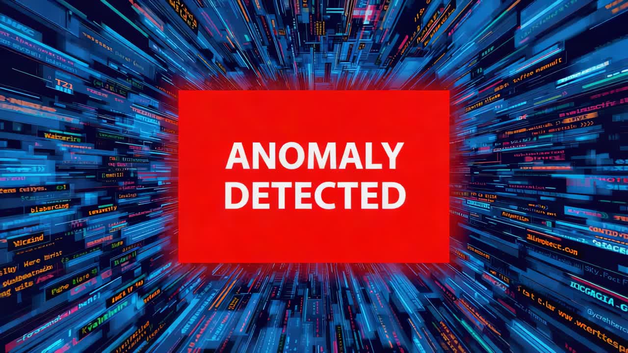 Displaying red alert panel reading ANOMALY DETECTED in data tunnel as background accelerating