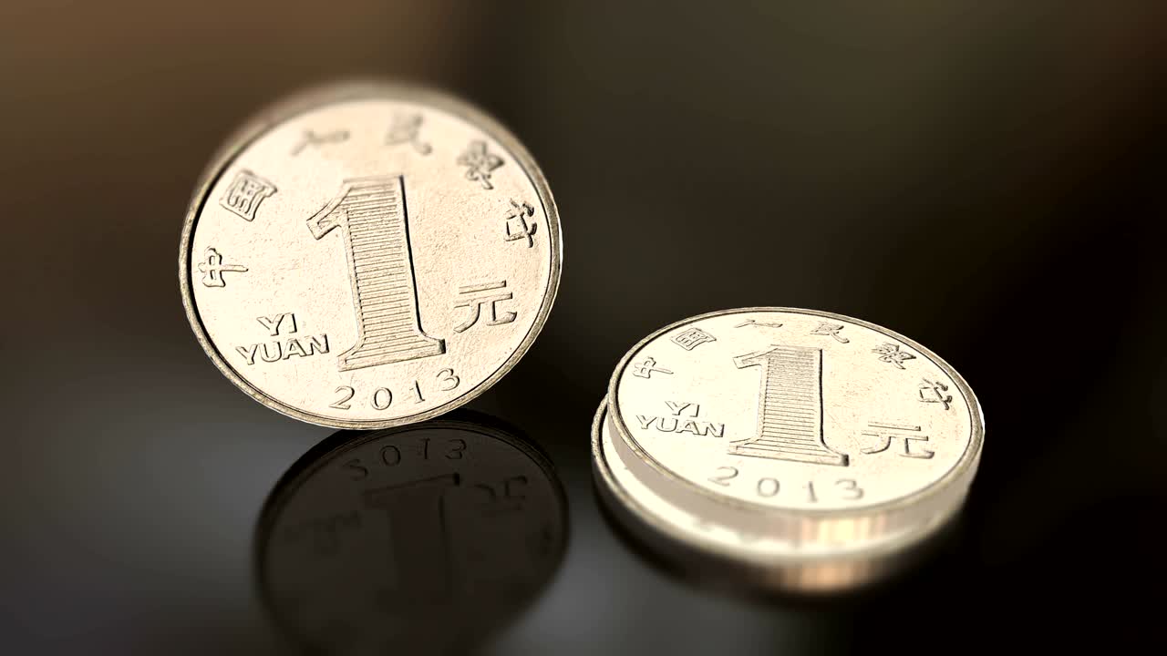 moneda china brillante de 1 yuan fondo animado