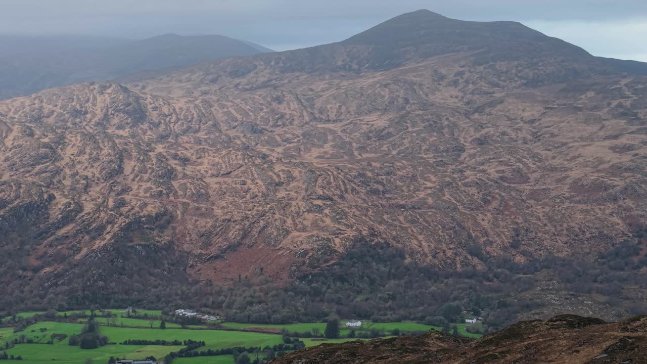 Steep Mountains During Sunrise In County Kerry, Ireland. Aerial Drone Shot