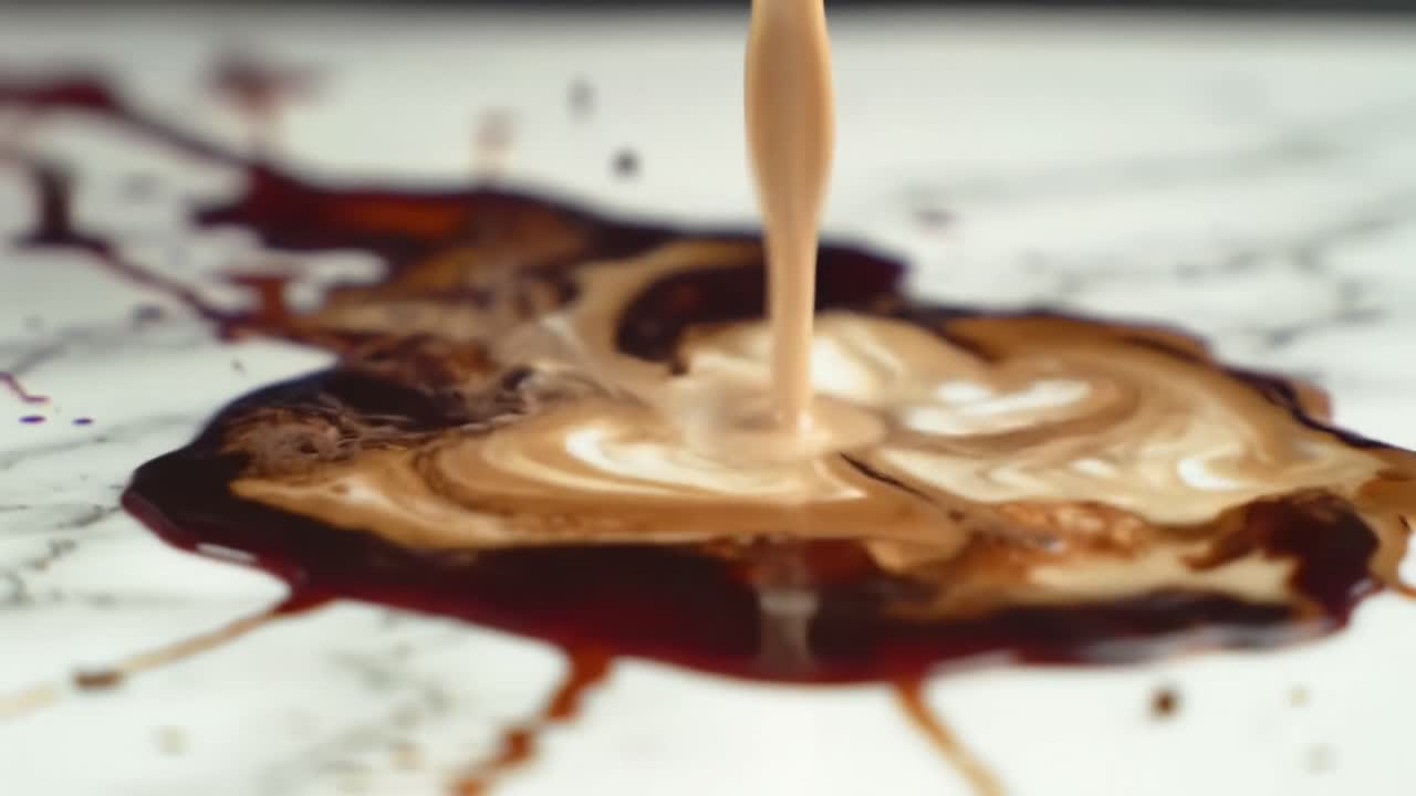 Swirling Cream and Coffee: A Captivating Visual Dance of Rich Brown and Creamy Tones on a Marble Surface