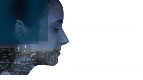 animation of cityscape over woman face