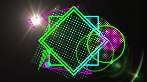 Animation-of-neon-triangle-square-and-circle-on-black-background