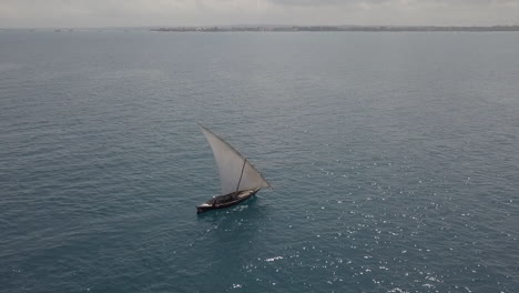 traditional dhow sailboat off zanzibar coast: amazing orbiting aerial