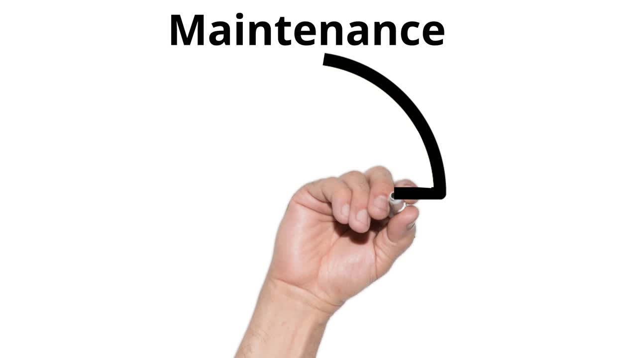 유리 뒤에서 손으로 쓴 유지 관리 원형 차트 설명