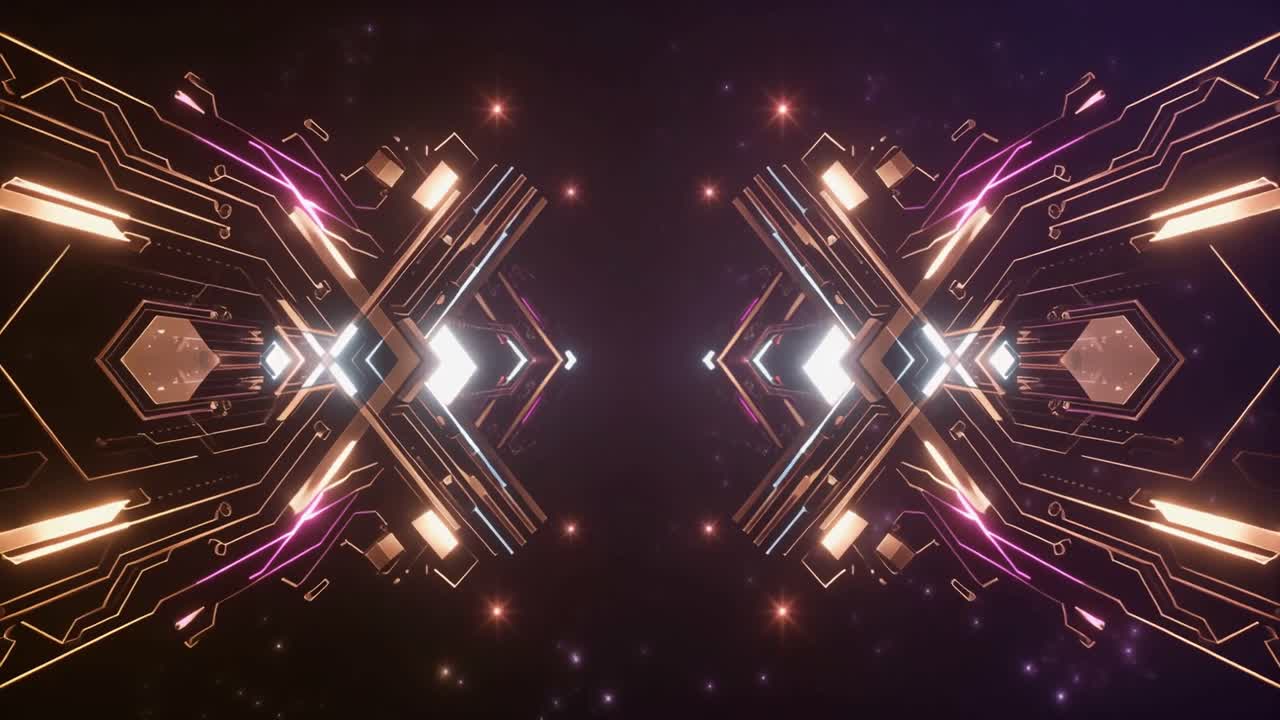 Symmetrical Abstract Technology Background with Moving Lights