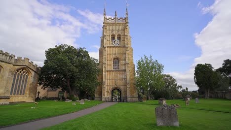 evesham the gothic bell tower of the former monastery on a bright summers day