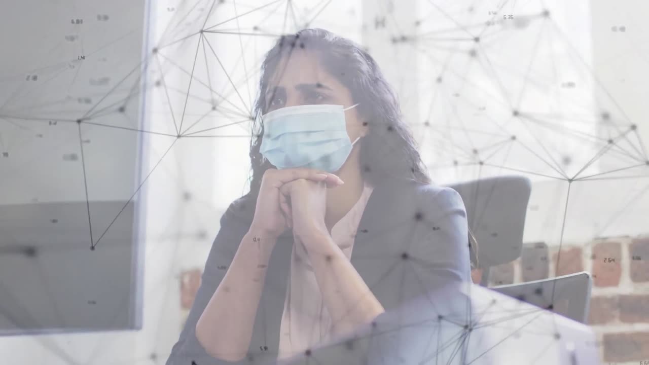 animación de la red de conexiones sobre mujeres de negocios que trabajan en la oficina