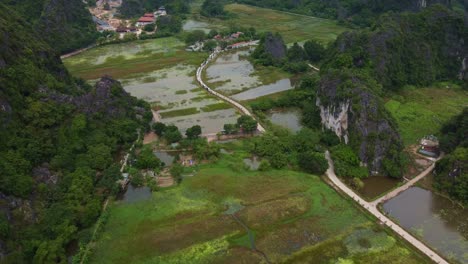 lugares de culto vietnamitas, humedales de tam coc, paisaje aéreo