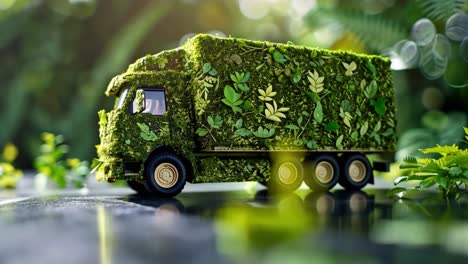 eco-friendly truck covered in lush greenery