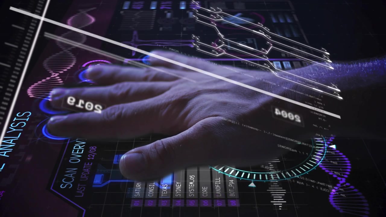 Hand Interacting with Futuristic Digital Holographic Interface