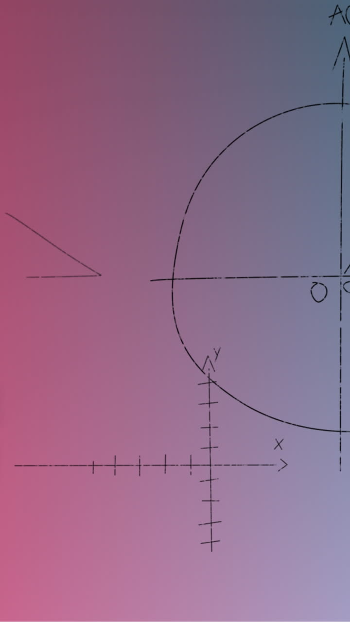 파란색에서 빨간색 배경 위에 손으로 쓴 수학 수식의 애니메이션
