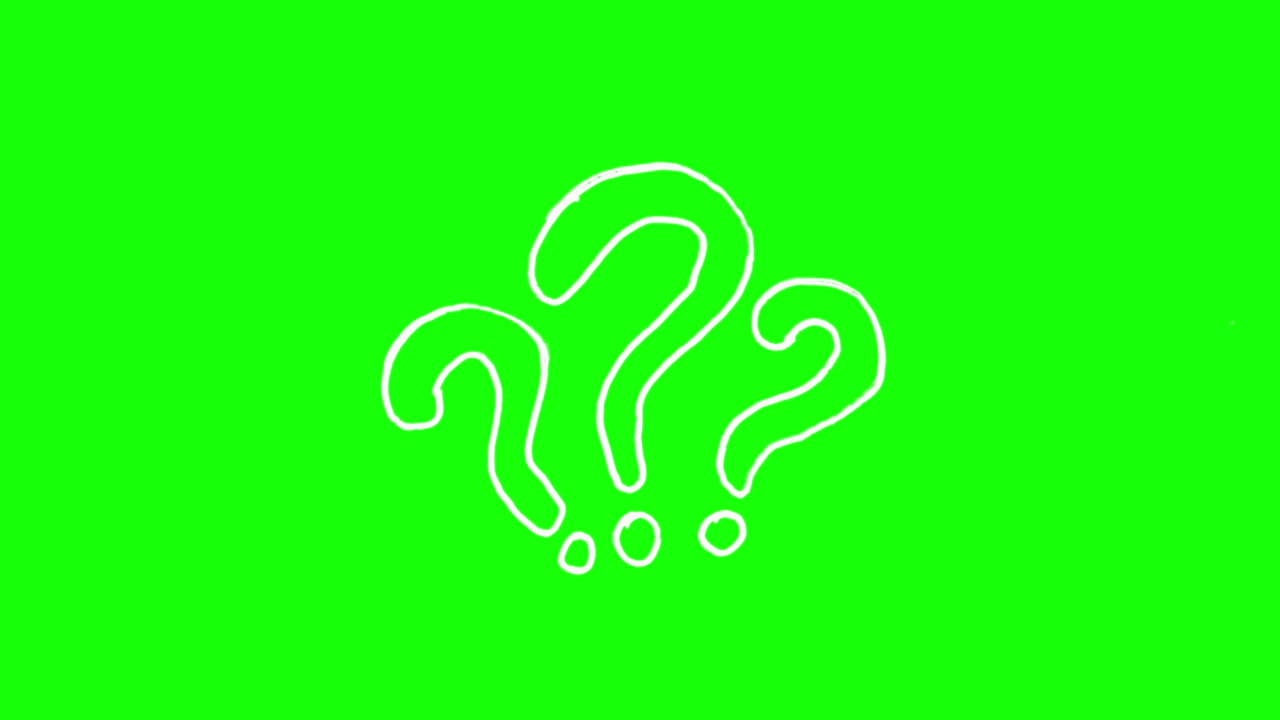 Punti interrogativi disegnati a mano su sfondo green screen