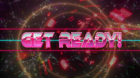 animation of get ready text over neon pattern background