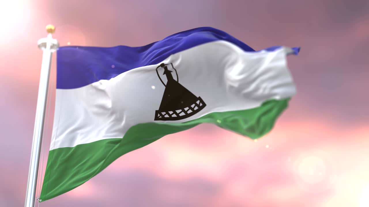 레소토 발이 서서히 회전하면서 해가 지는 바람에 흔들리고 있습니다.