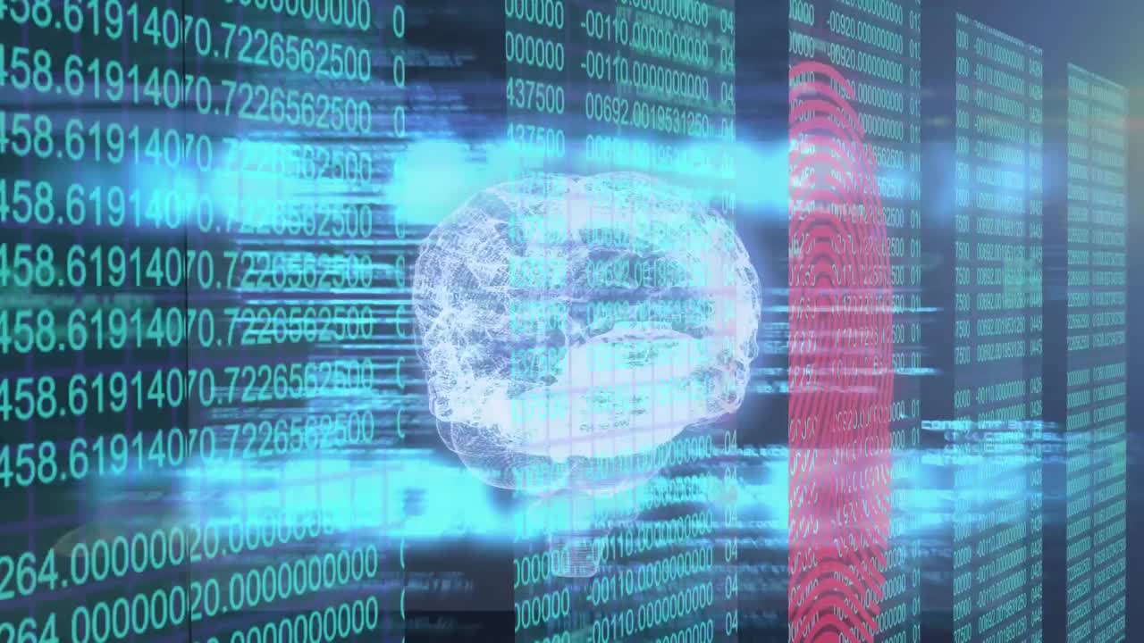 3D brain spinning against cyber security data processing