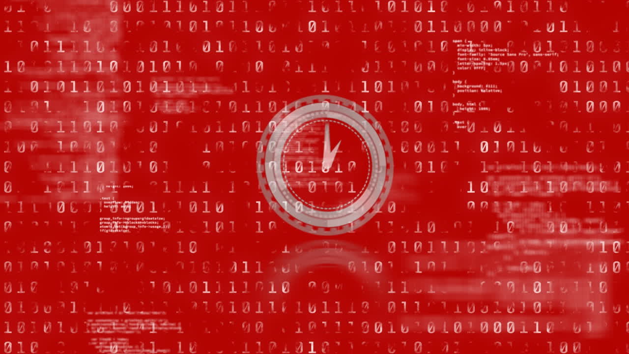 Animation of binary coding and scope scanning on red background