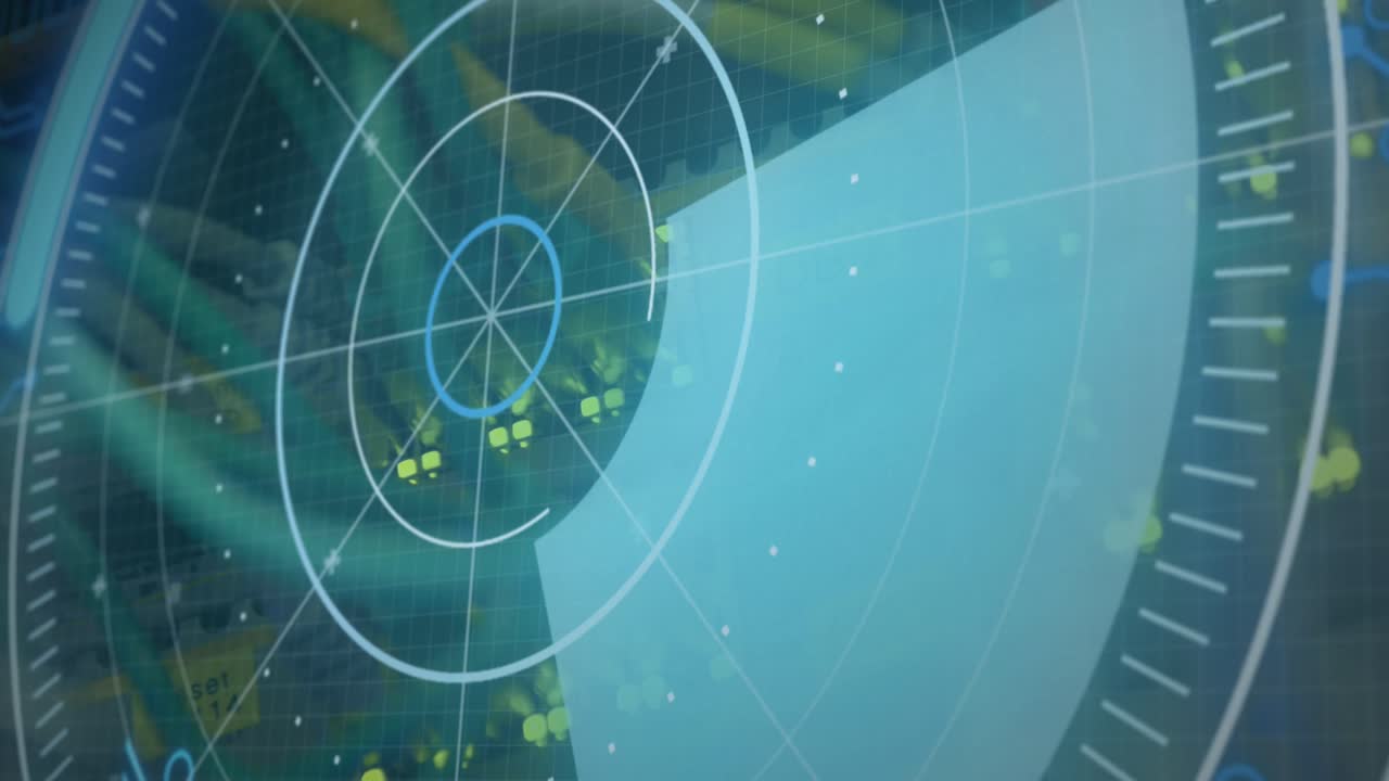 Animazione di scansione ed elaborazione dati su cavi in un server informatico sullo sfondo