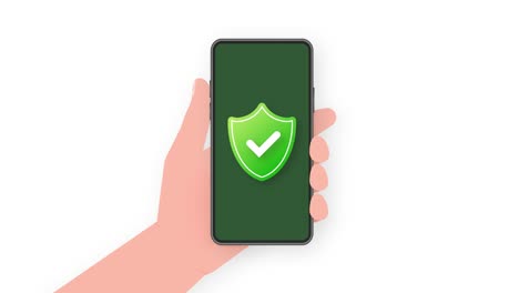 hand holds phone with secure sign on screen on green background. motion graphics.