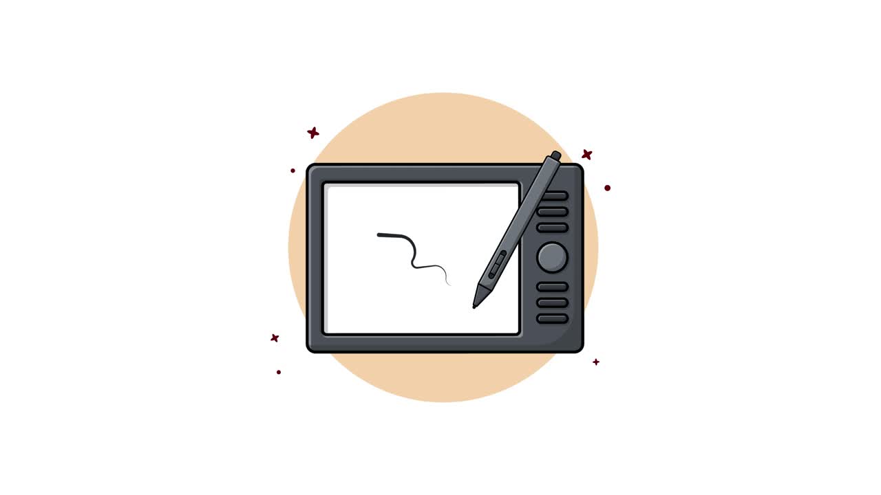 Animated Illustration of a Graphic Tablet with Stylus Drawing