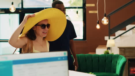 diverse couple entering lobby