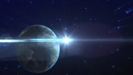 animación del globo sobre puntos de luz sobre un fondo negro.