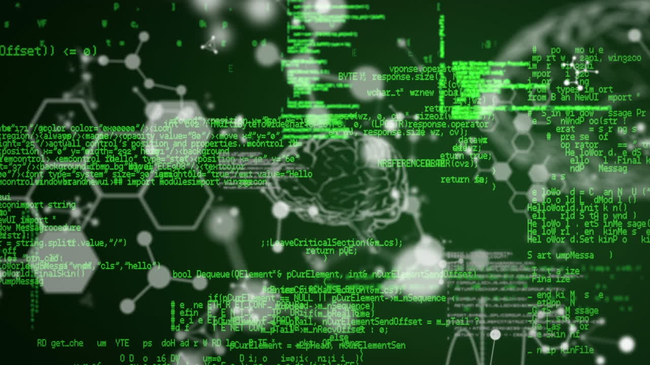 animación de formas y procesamiento de datos sobre fondo negro