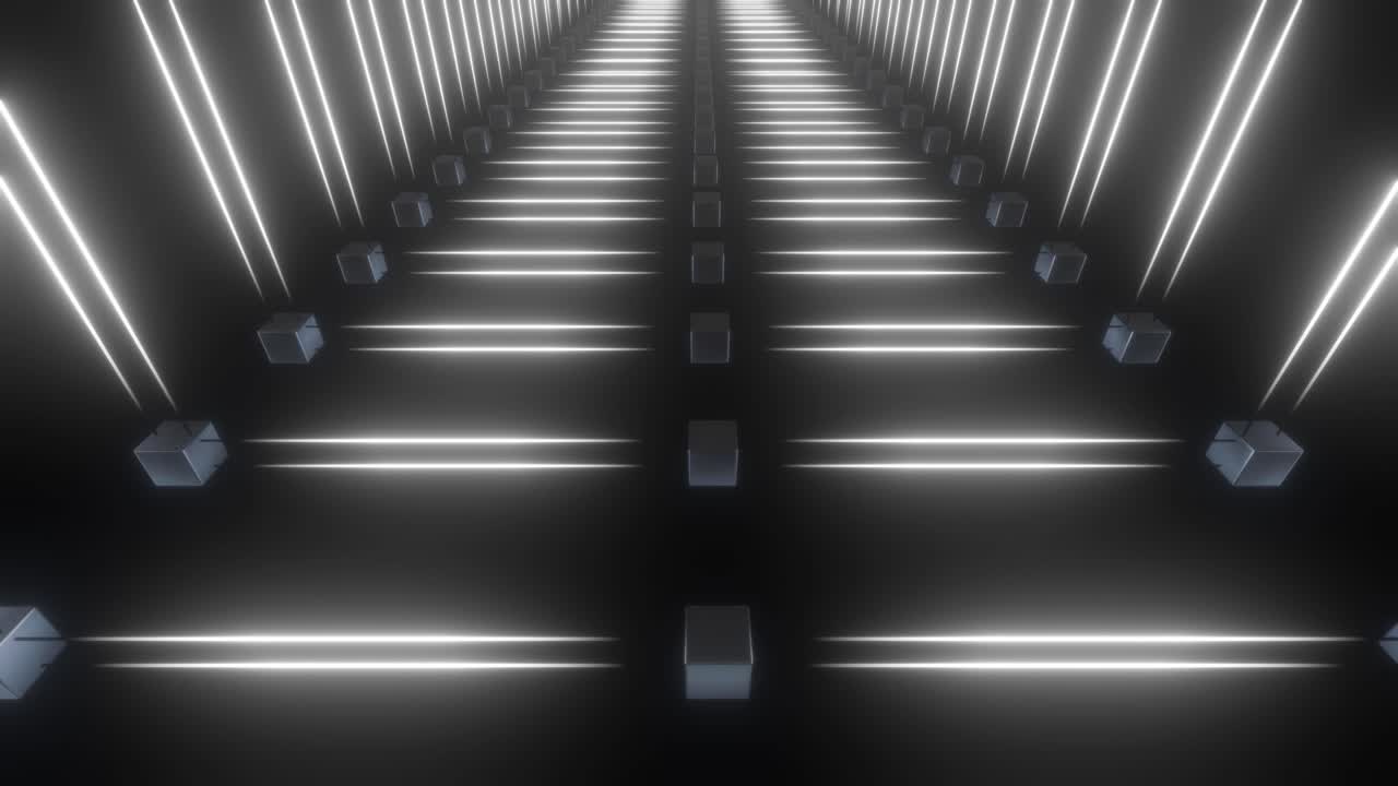 Abstract Futuristic Neon Tunnel with Cubes
