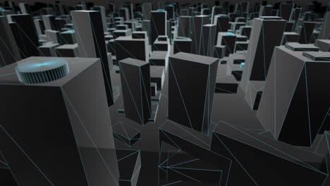 3D City Map Blue Wireframe flying looking forwards