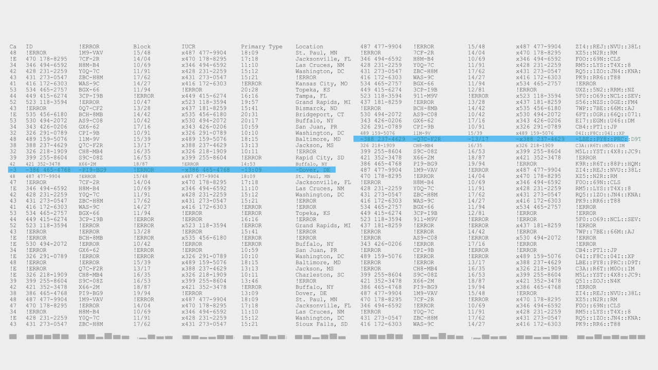 animación del procesamiento de datos en una pantalla de computadora blanca y azul